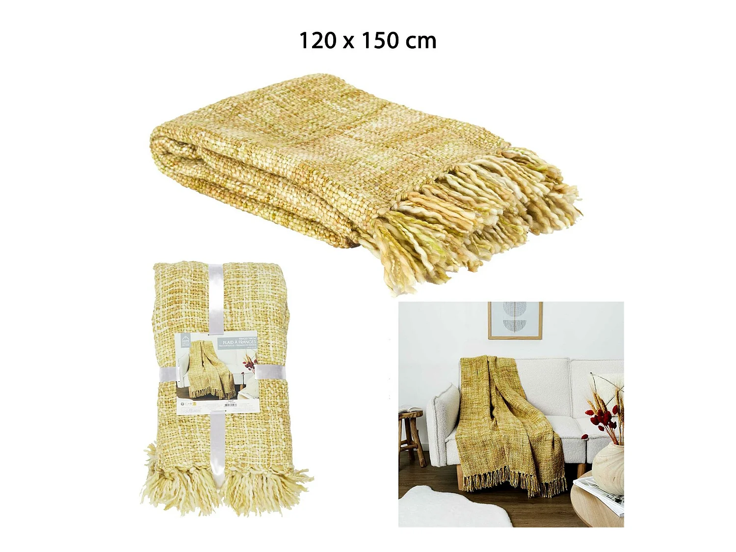 Plaid Grosse Maille Chunky 125x150cm Jaune