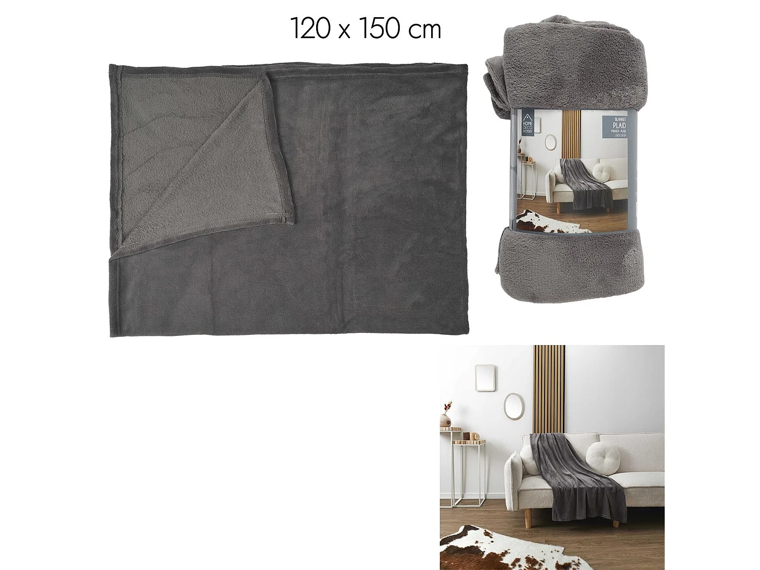 Plaid Molletone Uni 120x150cm Gris
