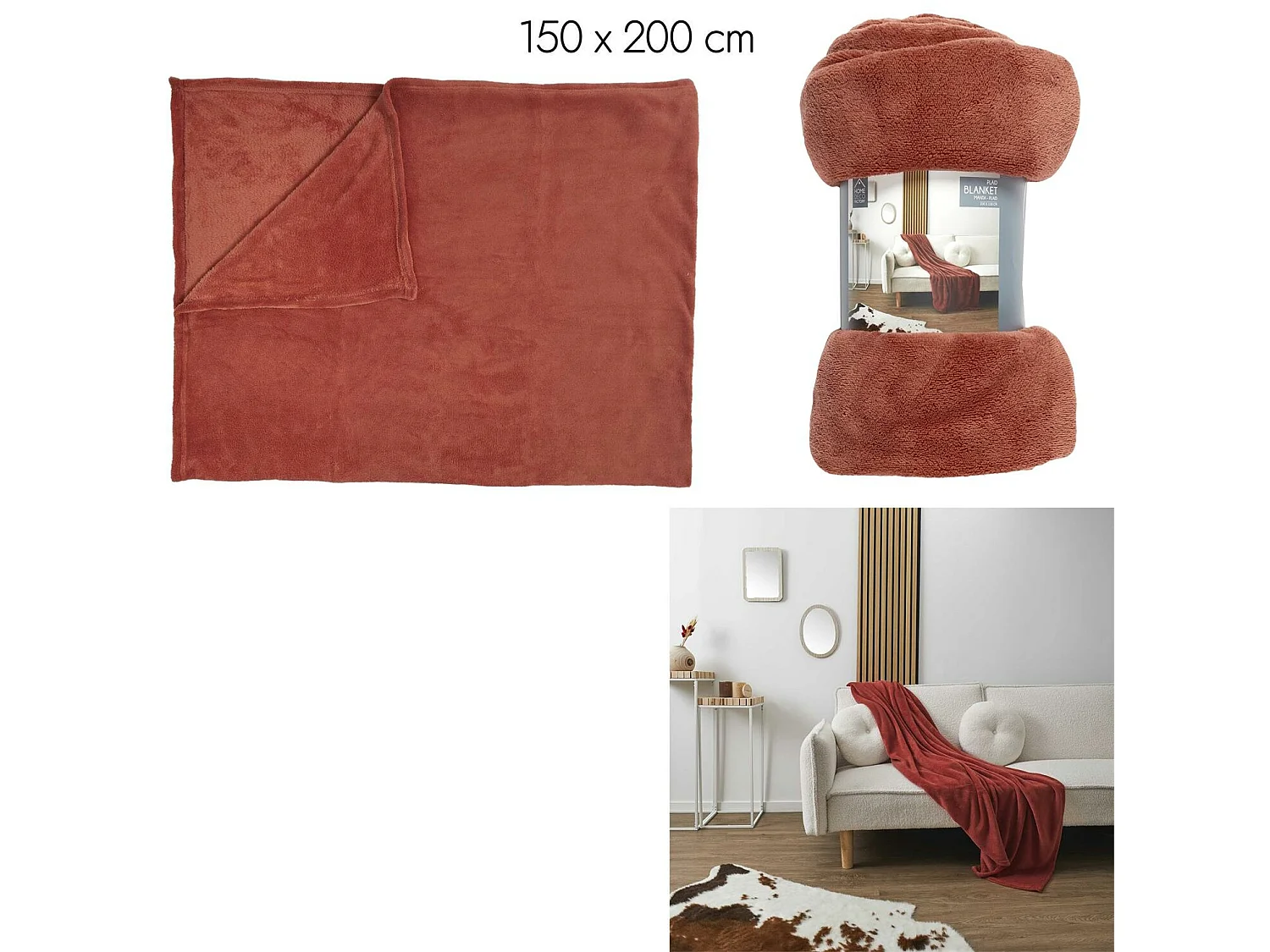 Plaid Molleton Terracotta 150x200cm Rouge