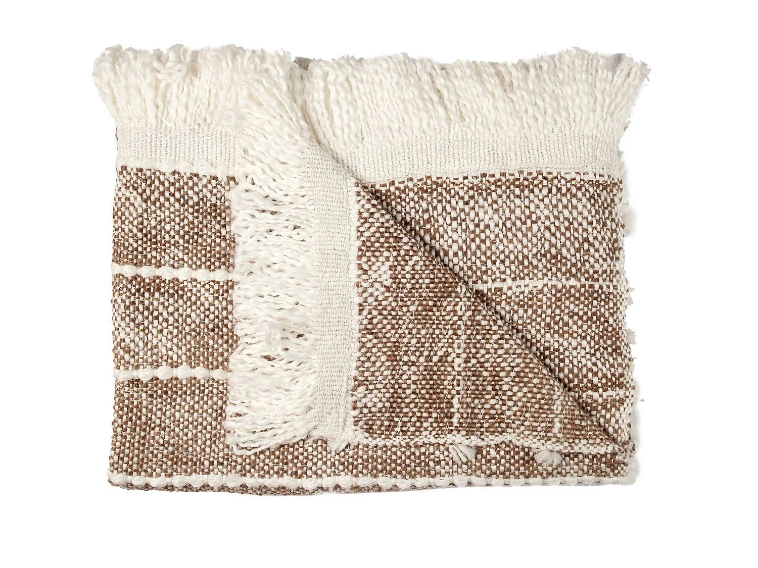 Plaid Gris Fonce Acry Franges 120x150cm Marron