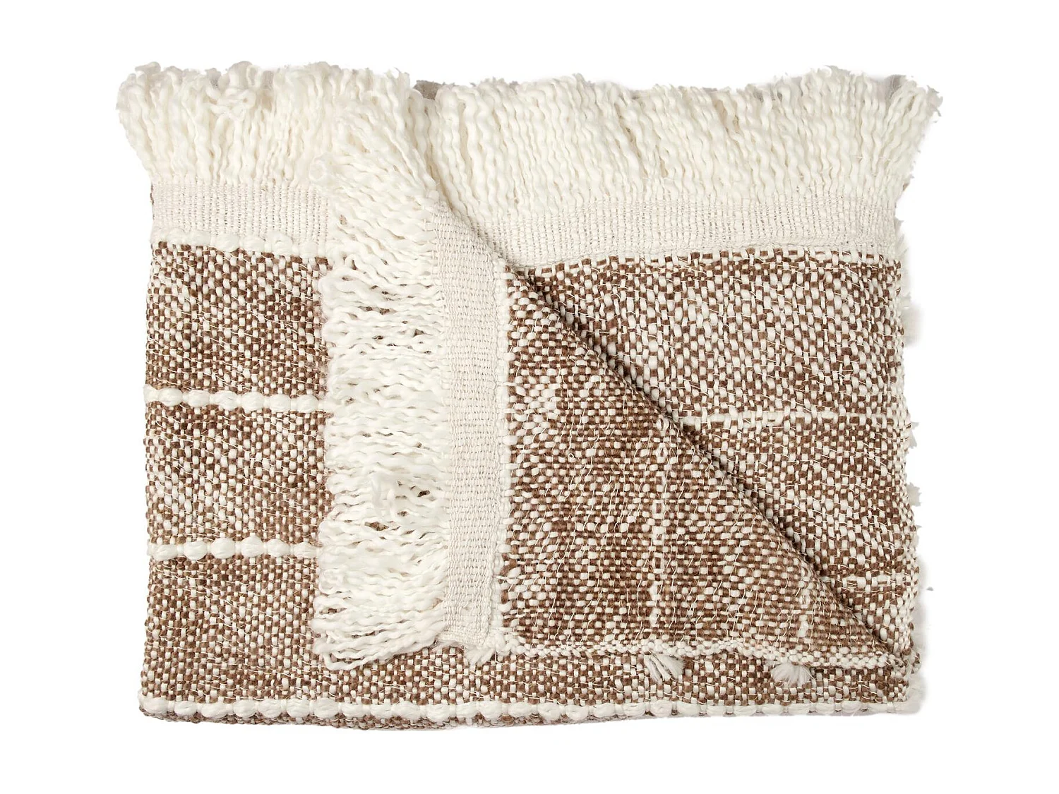 Plaid Gris Fonce Acry Franges 120x150cm Marron