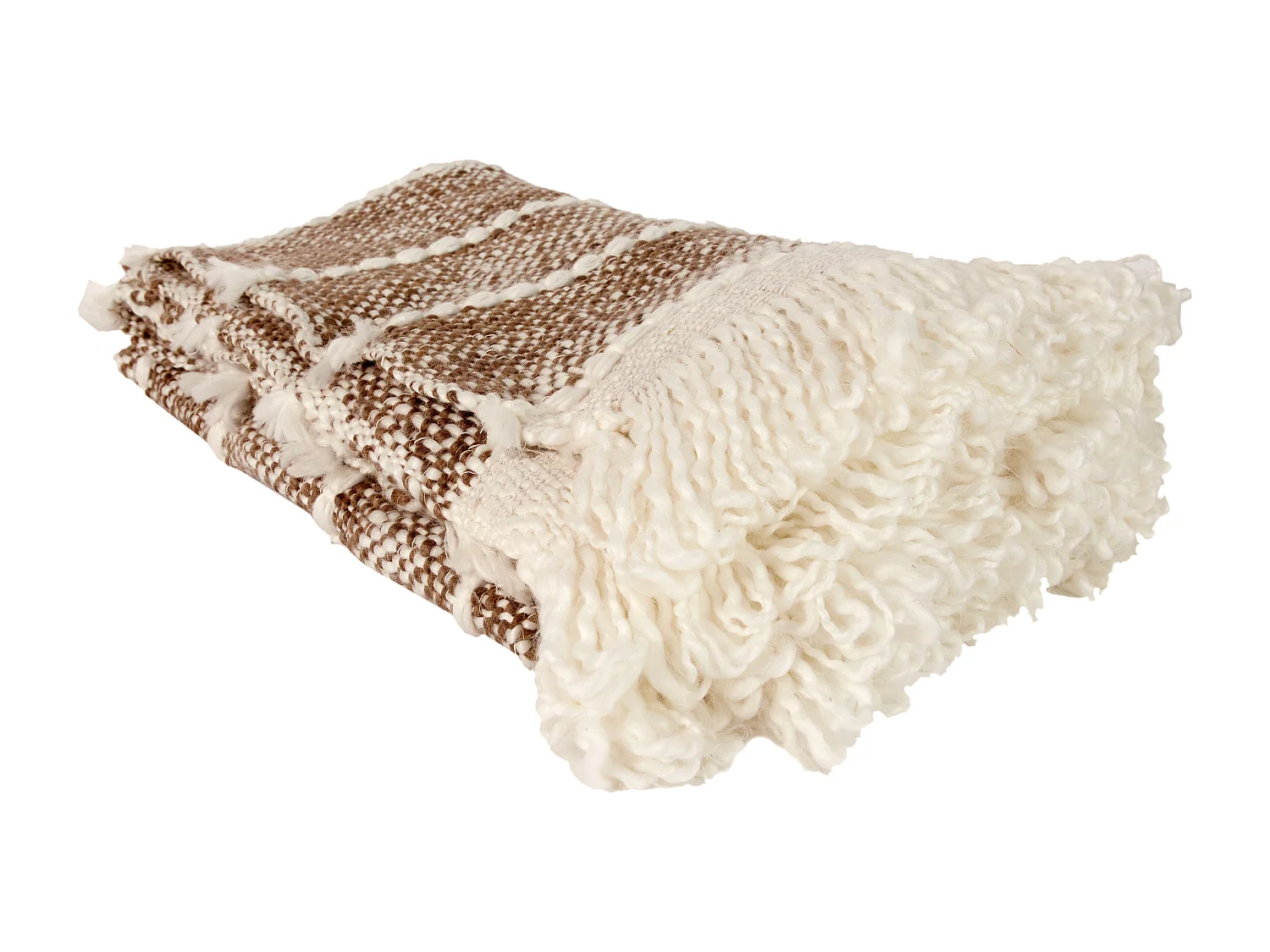 Geflochtener Taupe Strickplaid mit Fransen 120x150 cm 100% Polyester Komfort Cocooning