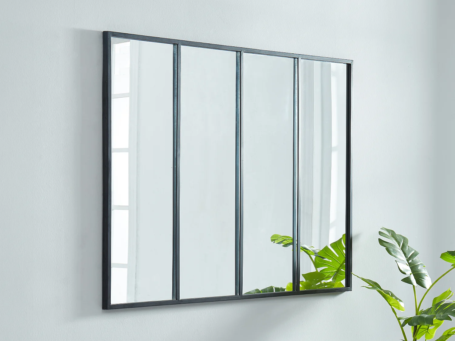 Miroir fenêtre atelier style industriel en métal - L. 120 x H. 90 cm - Noir - DUDLEY