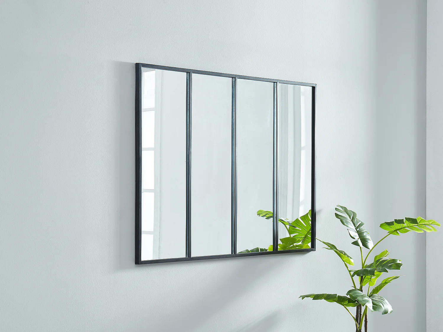Espejo "ventana" estilo industrial DUDLEY - hierro - 4 bandas - 120 x 90 cm - Negro