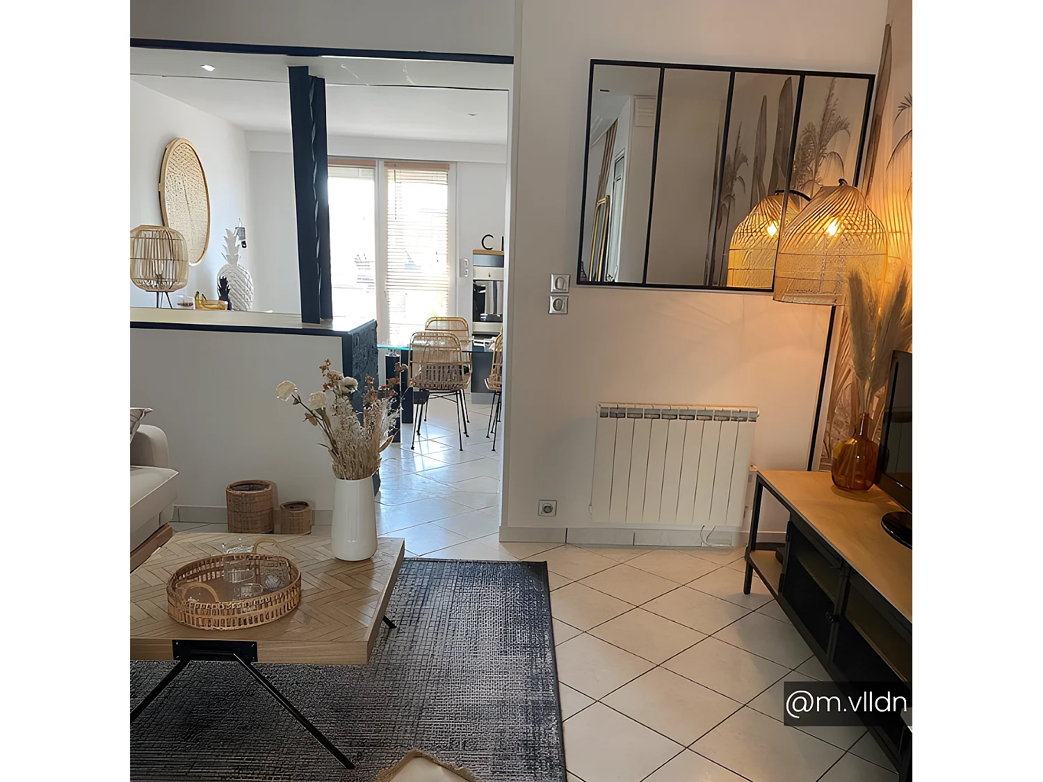 Espejo "ventana" estilo industrial DUDLEY - hierro - 4 bandas - 120 x 90 cm - Negro