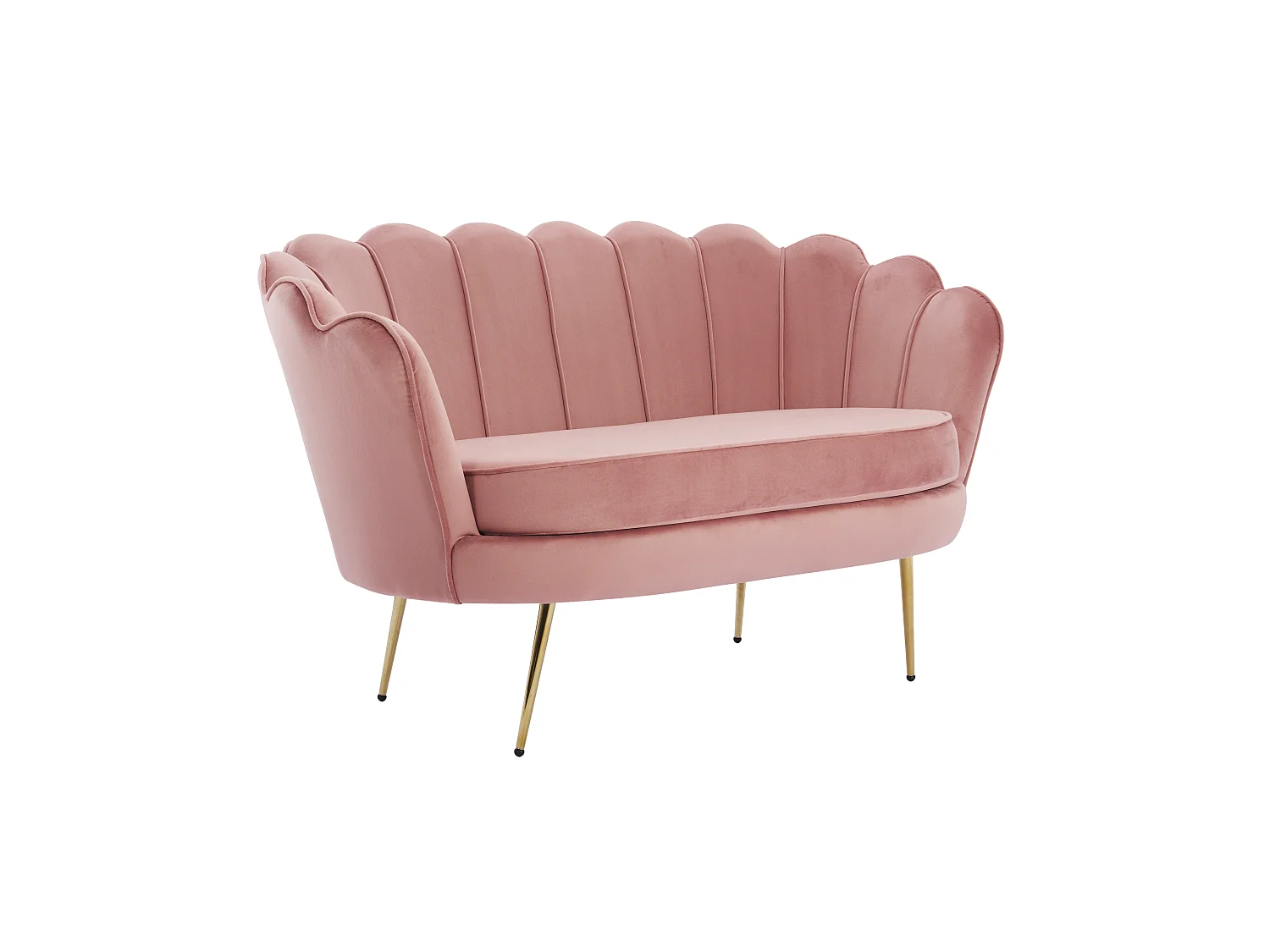 Zitbank 2 personen en fauteuil in schelpvorm in roze fluweel DANDELION