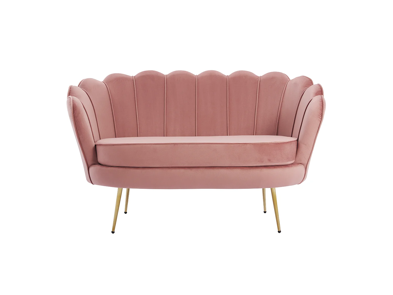 Zitbank 2 personen en fauteuil in schelpvorm in roze fluweel DANDELION
