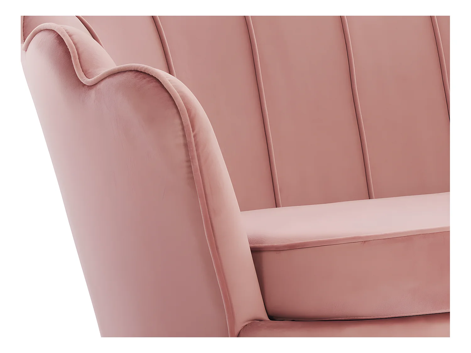 Zitbank 2 personen en fauteuil in schelpvorm in roze fluweel DANDELION