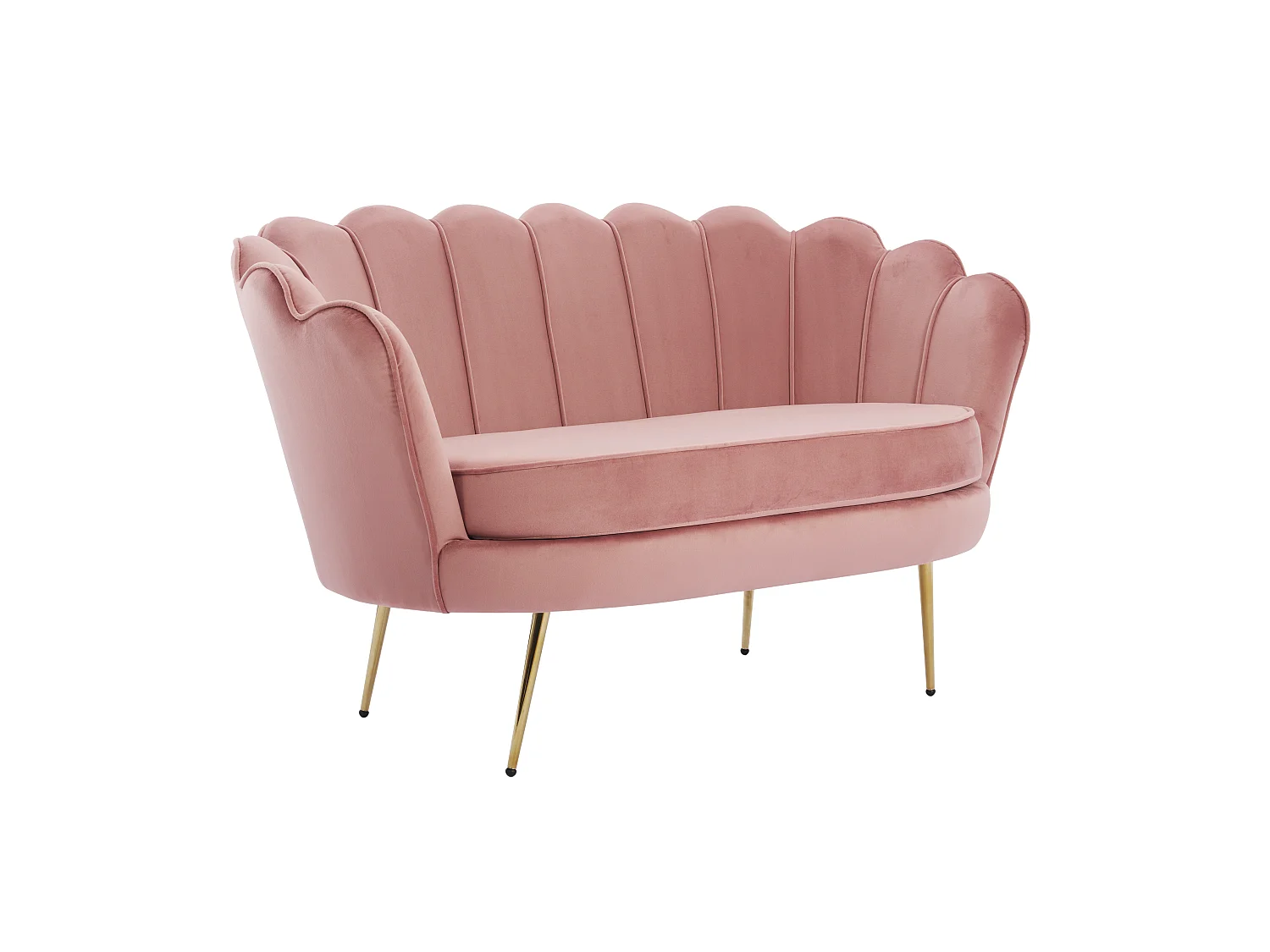 Zitbank 2 personen en fauteuil in schelpvorm in roze fluweel DANDELION