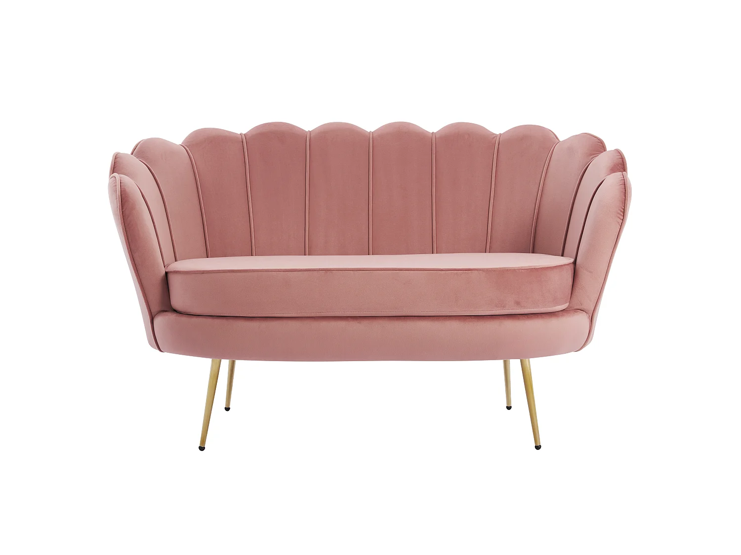 Zitbank 2 personen en fauteuil in schelpvorm in roze fluweel DANDELION