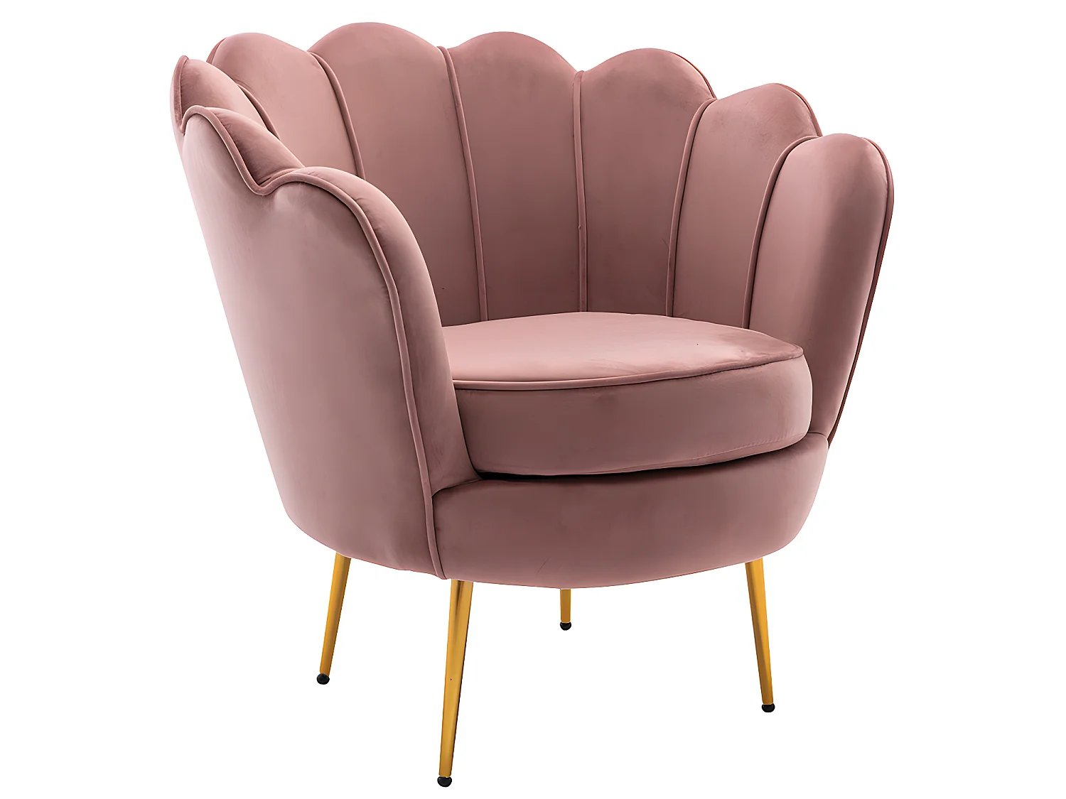 Zitbank 2 personen en fauteuil in schelpvorm in roze fluweel DANDELION