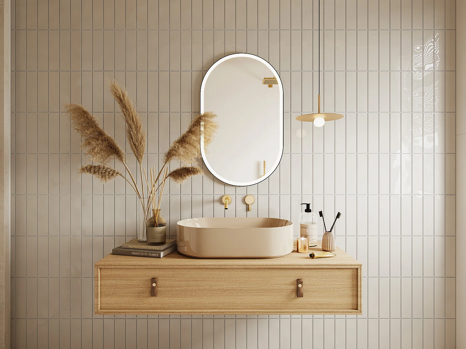 Miroir de salle de bain lumineux ovale anti buée avec contour noir - 60 x 90 cm - ALARICO