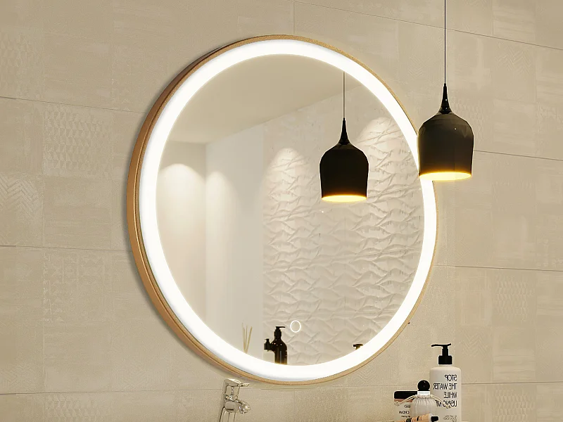Specchio per bagno luminoso tondo con LED D80 cm  Dorato  - NUMEA