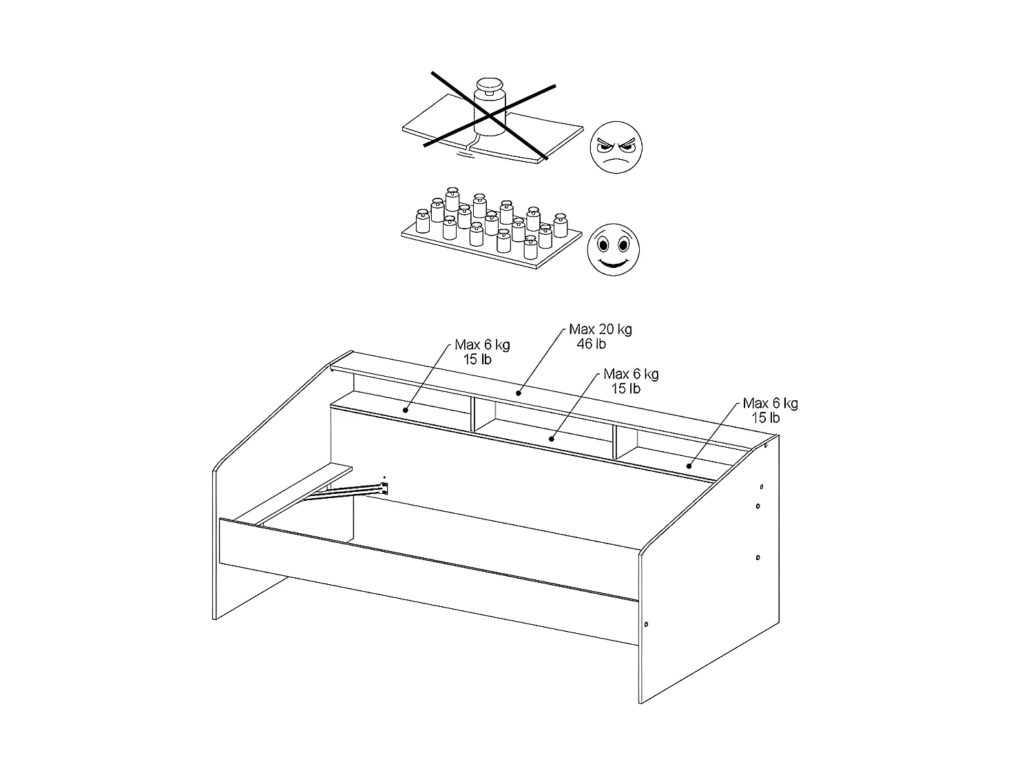 Lit 90 x 190/200 cm avec rangements - Blanc et naturel + Sommier - PAULETTE