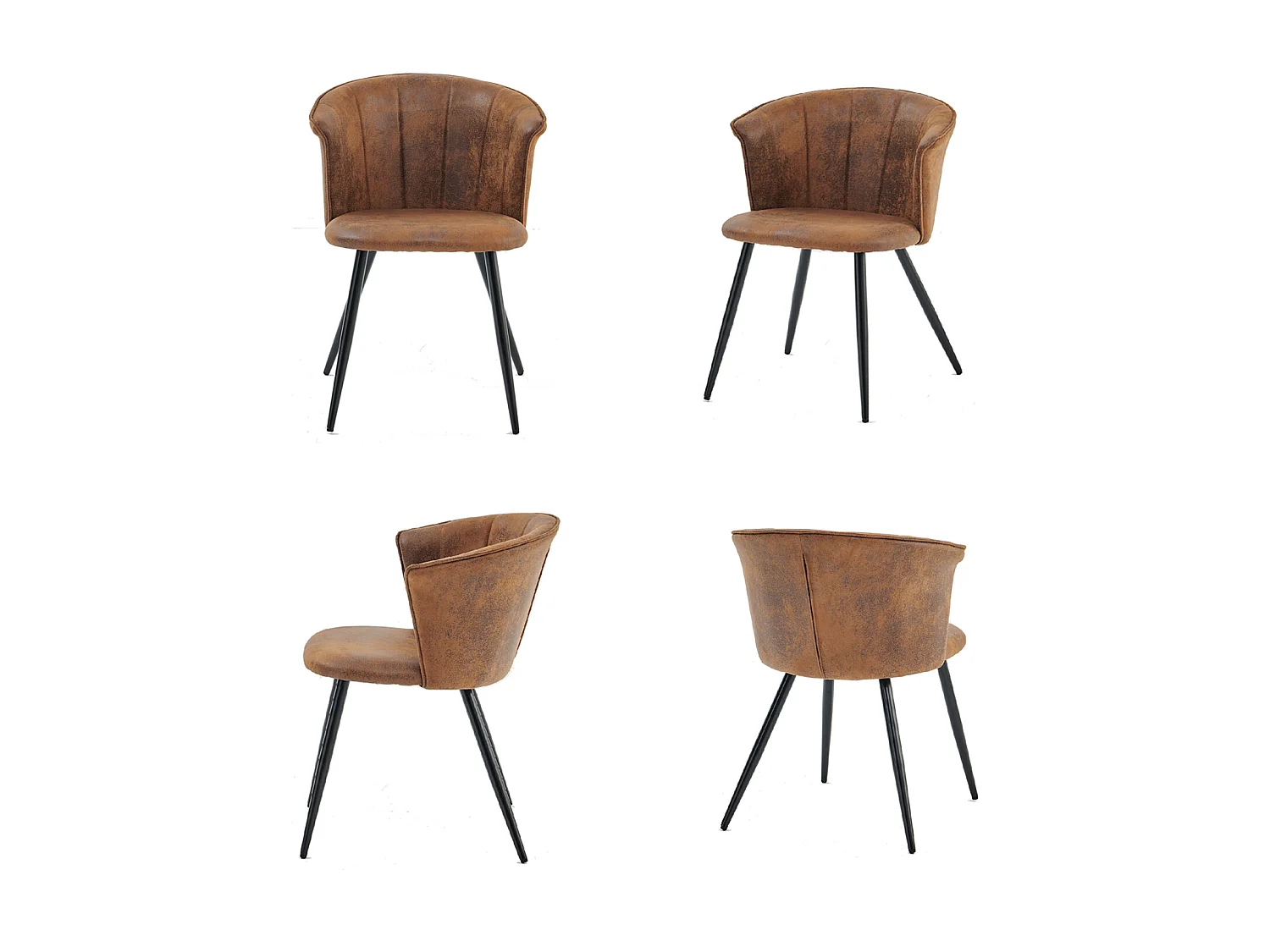 MEUBLES COSY Lot de 4 chaises de salle à manger fauteuils industriels assise et dossier rembourrés en suédine marron, pieds en métal noir