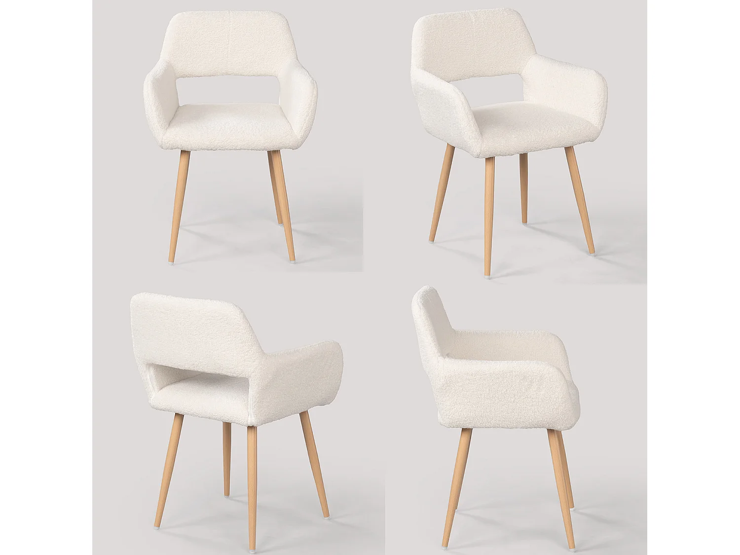 MEUBLES COSY Lot de 2 Chaises de Salle à Manger Scandinave Fauteuil Assise rembourrée en tissu bouclette Pieds en métal pour Cuisine Salon Chambre Bureau, Beige