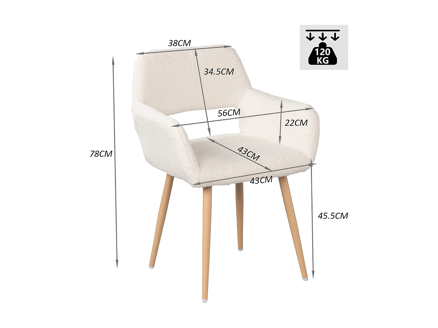 MEUBLES COSY Lot de 2 Chaises de Salle à Manger Scandinave Fauteuil Assise rembourrée en tissu bouclette Pieds en métal pour Cuisine Salon Chambre Bureau, Beige