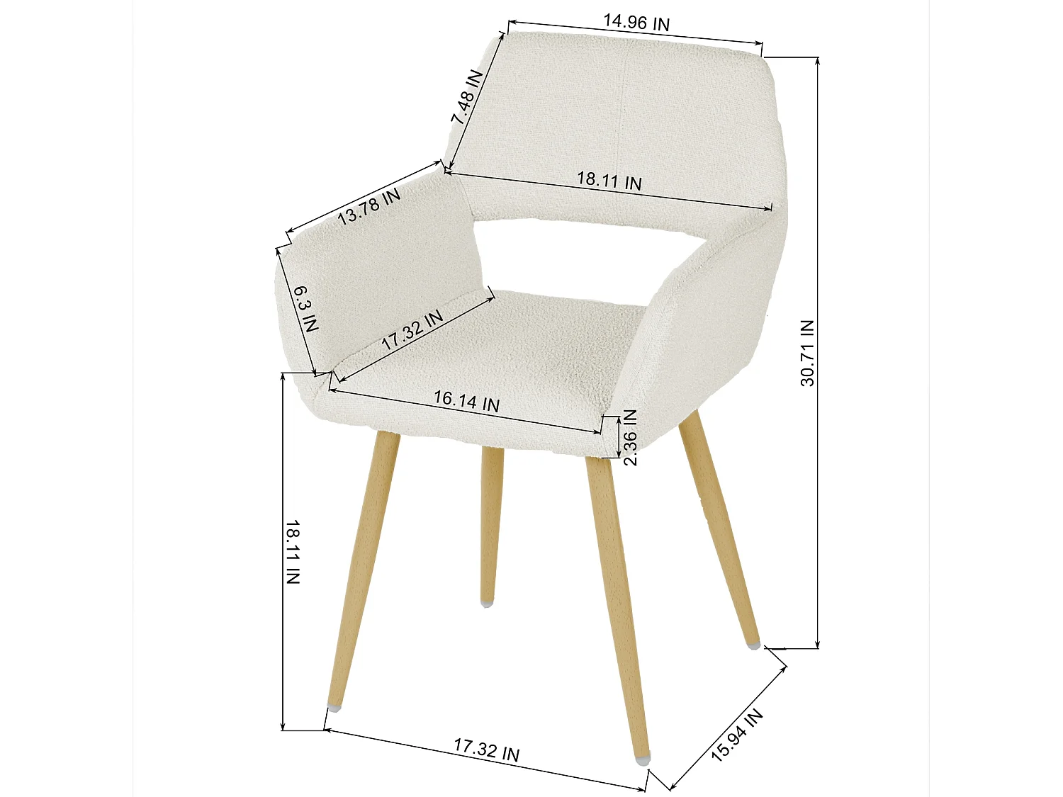 MEUBLES COSY Lot de 2 Chaises de Salle à Manger Scandinave Fauteuil Assise rembourrée en tissu bouclette Pieds en métal pour Cuisine Salon Chambre Bureau, Beige