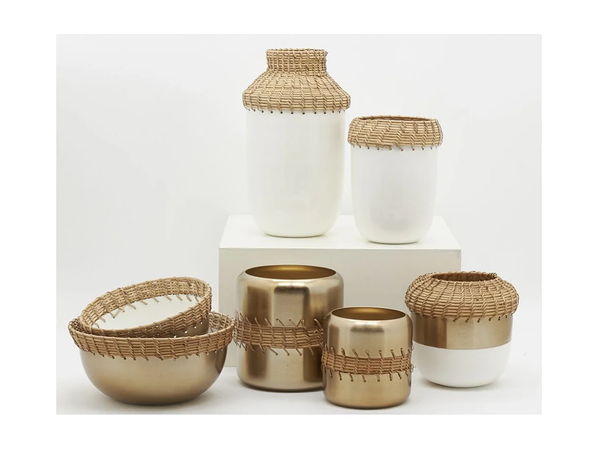 Vase en métal blanc et rotin Moyen modèle