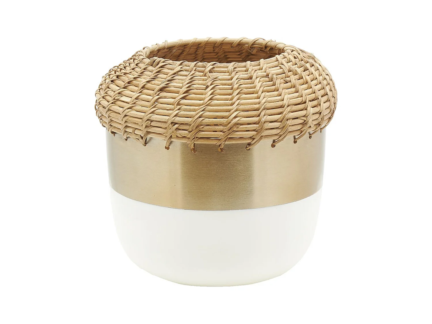Vase en métal blanc et rotin Moyen modèle