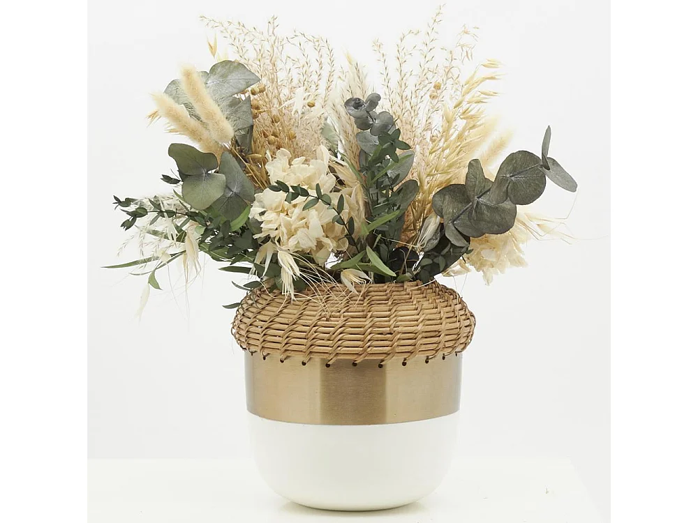 Vase en métal blanc et rotin Moyen modèle