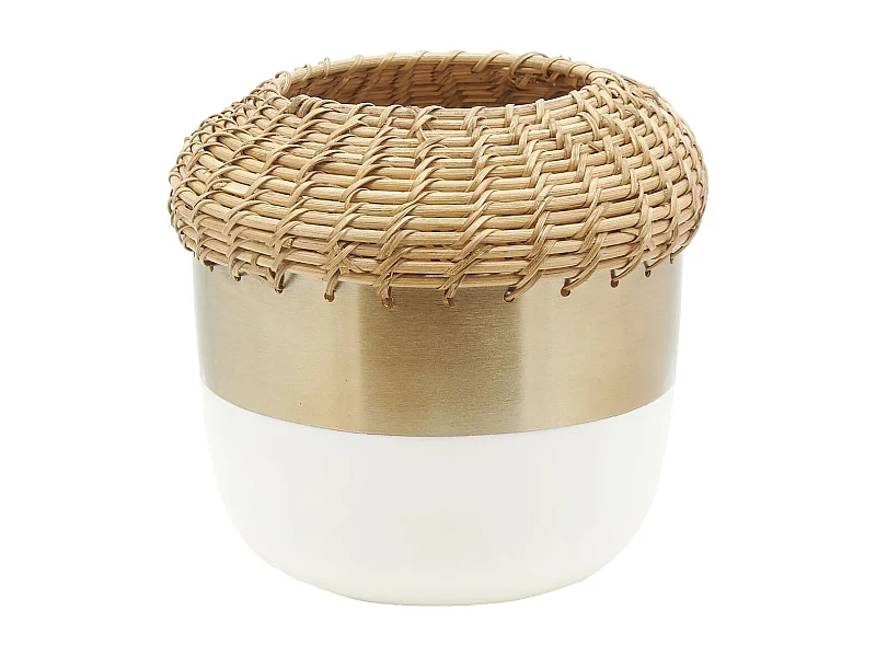 Vase en métal blanc et rotin Moyen modèle