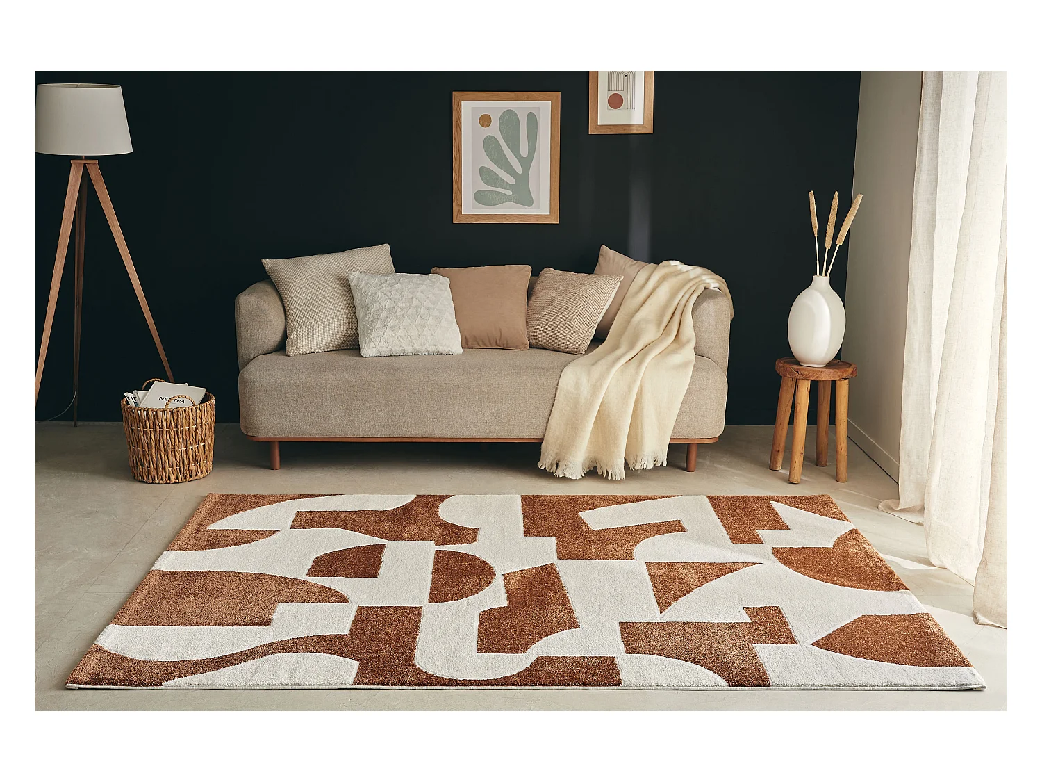Tapis de salon - Memphis - Géométrique - Marron - 160x230