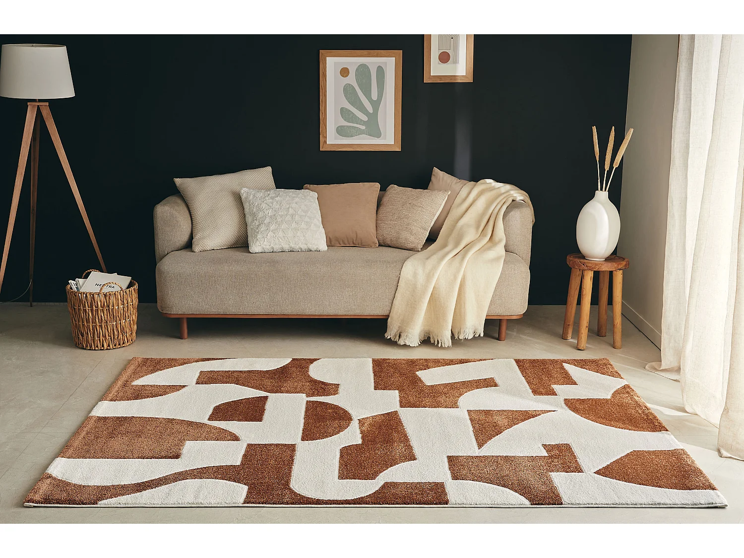 Tapis de salon - Memphis - Géométrique - Marron - 160x230