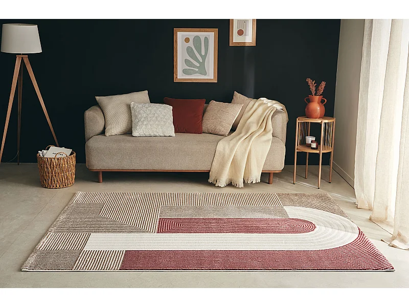 Tapis de salon - Memphis - Géométrique - Rouge - 160x230