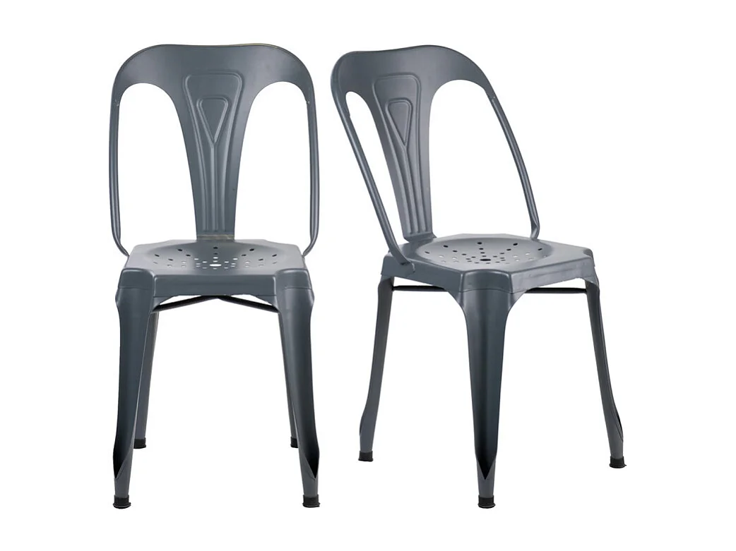 Lot de 2 chaises métal gris avec perforations sur l'assise - METALICA