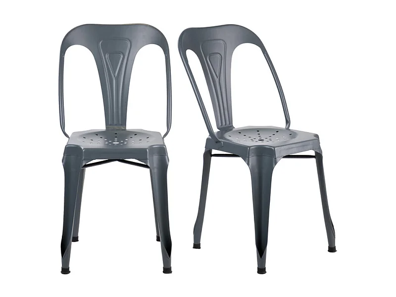 Lot de 2 chaises métal gris avec perforations sur l'assise - METALICA