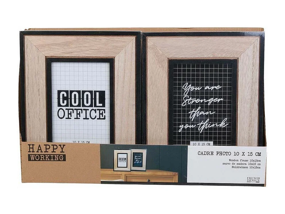 Cadre photo en bois Happy working  (Lot de 2)
