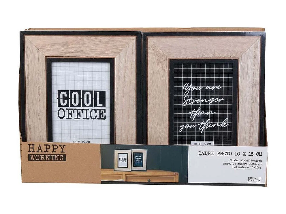 Cadre photo en bois Happy working  (Lot de 2)