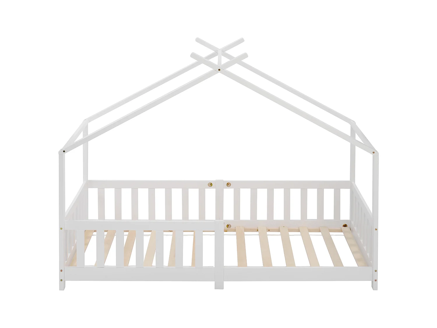 Cama infantil cabina 90x200cm de madera maciza con protección contra caídas y somier de láminas - Blanco