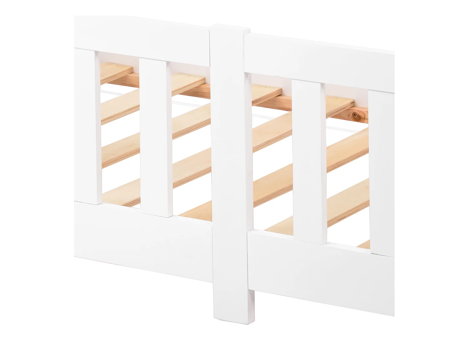 Cama infantil cabina 90x200cm de madera maciza con protección contra caídas y somier de láminas - Blanco