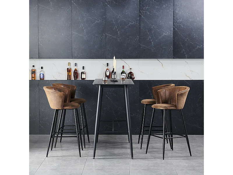Lot de 4 Tabourets de Bar Hauteur d'Assise 77,5 cm Style Industreil et Vintage rembourrées en suède Pieds en Métal,DONCIC