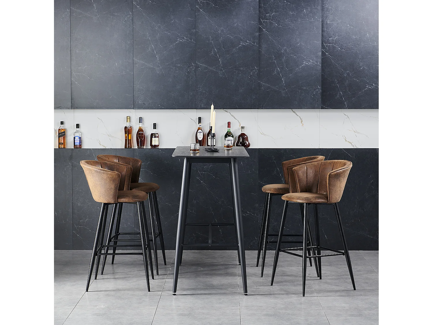 Lot de 4 Tabourets de Bar Hauteur d'Assise 77,5 cm Style Industreil et Vintage rembourrées en suède Pieds en Métal,DONCIC