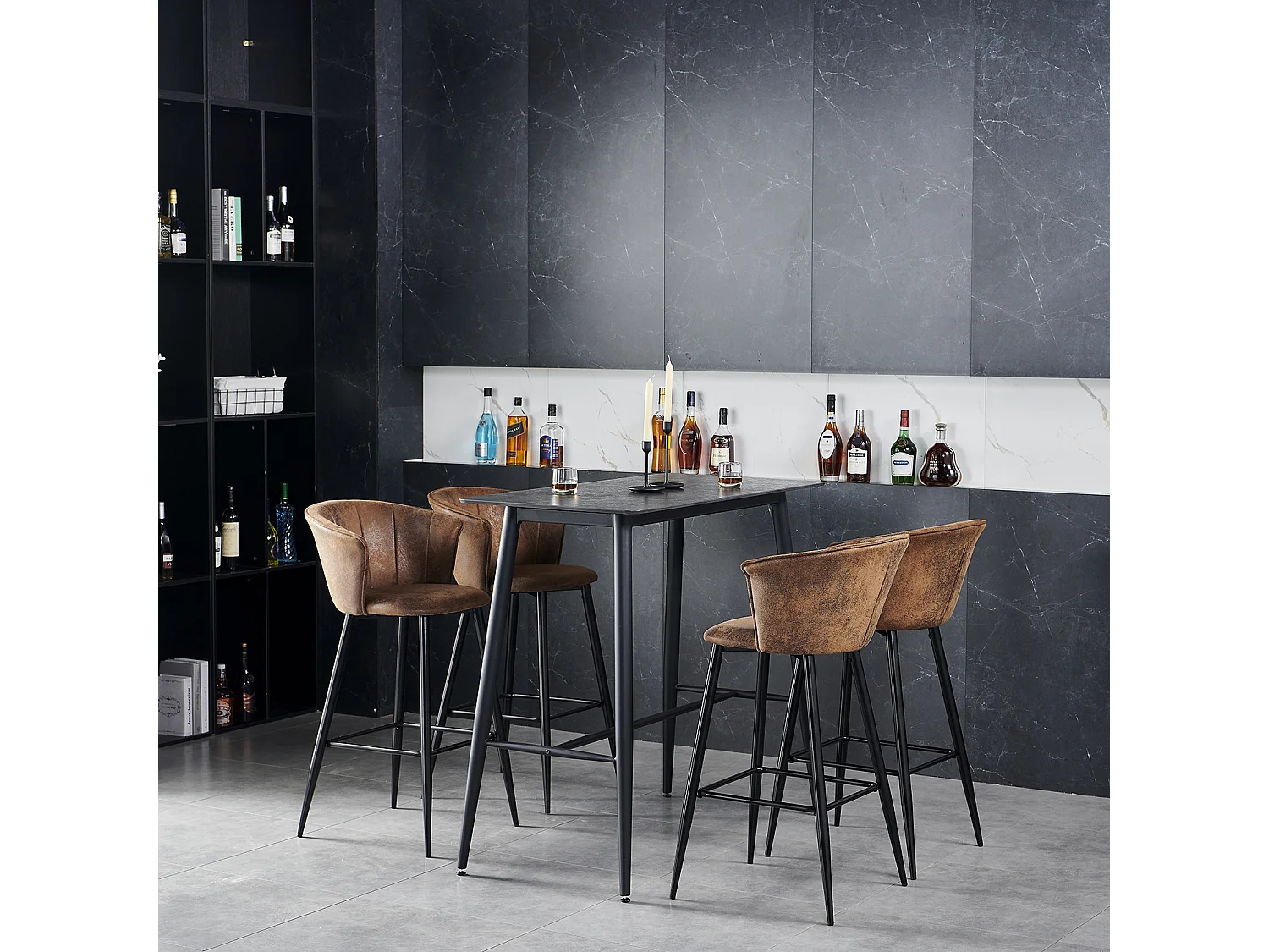 Lot de 4 Tabourets de Bar Hauteur d'Assise 77,5 cm Style Industreil et Vintage rembourrées en suède Pieds en Métal,DONCIC