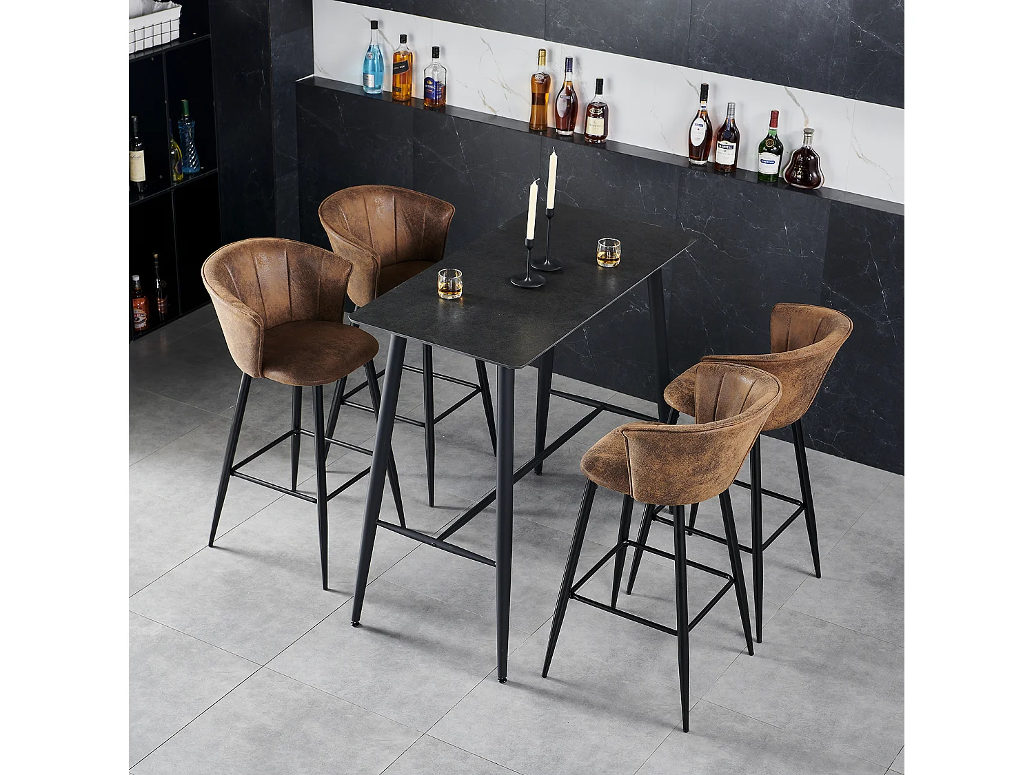 Lot de 4 Tabourets de Bar Hauteur d'Assise 77,5 cm Style Industreil et Vintage rembourrées en suède Pieds en Métal,DONCIC