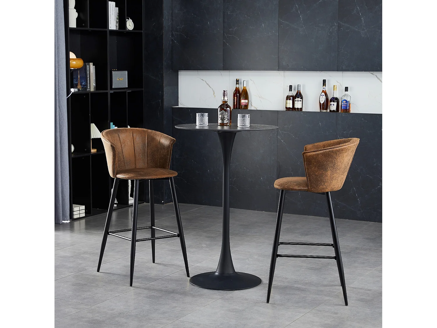 Lot de 4 Tabourets de Bar Hauteur d'Assise 77,5 cm Style Industreil et Vintage rembourrées en suède Pieds en Métal,DONCIC