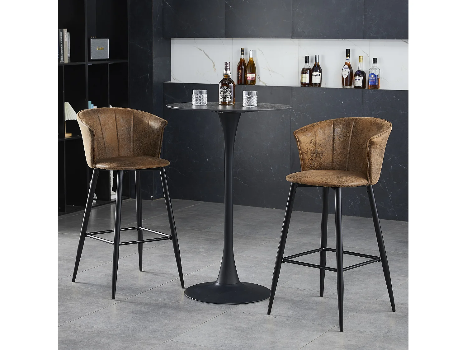 Lot de 4 Tabourets de Bar Hauteur d'Assise 77,5 cm Style Industreil et Vintage rembourrées en suède Pieds en Métal,DONCIC