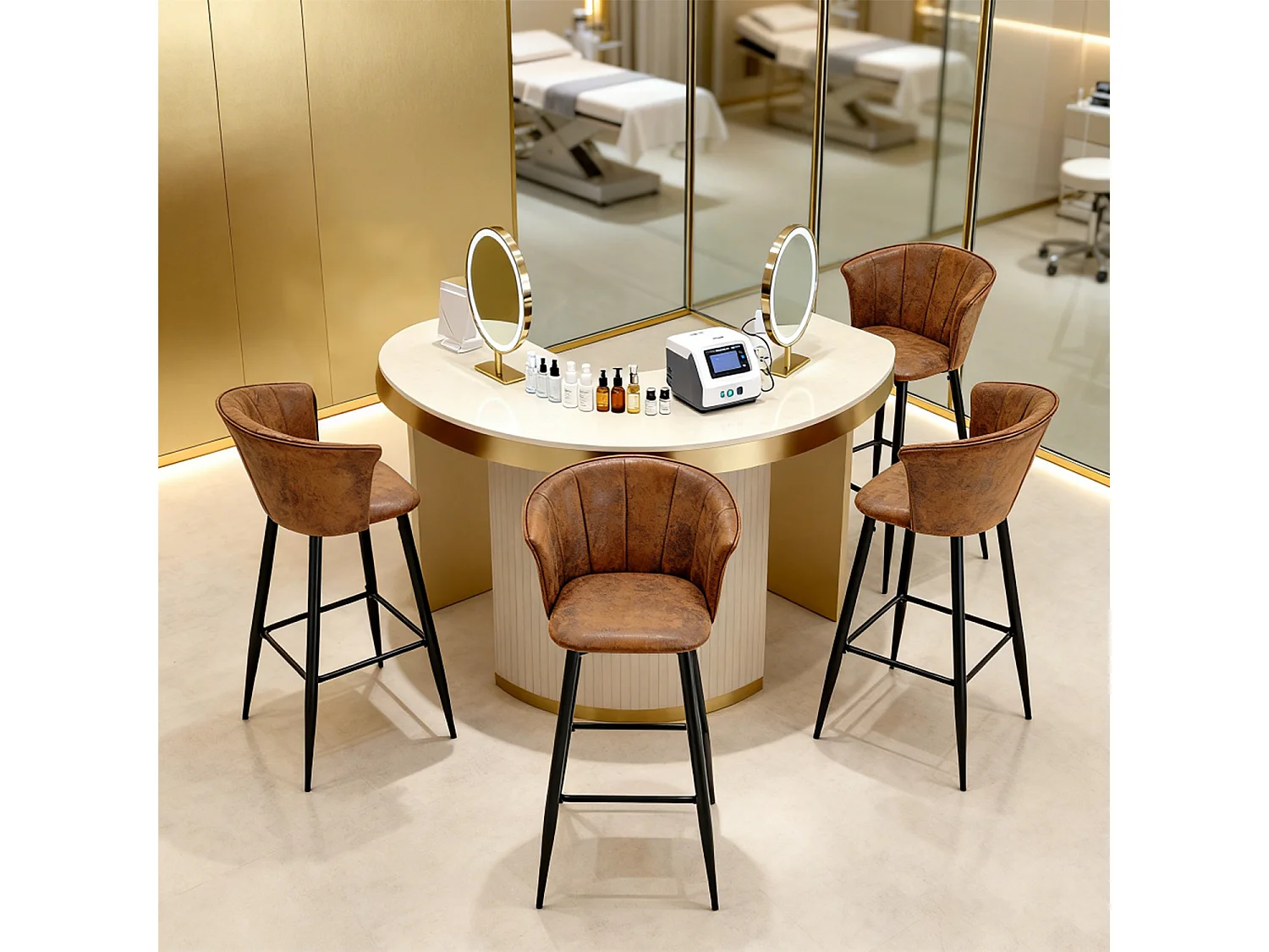 MEUBLES COSY Lot de 4 tabourets de bar chaises rembourrées en suède marron avec accoudoirs, dossier et repose-pieds, style industriel, pieds en métal noir