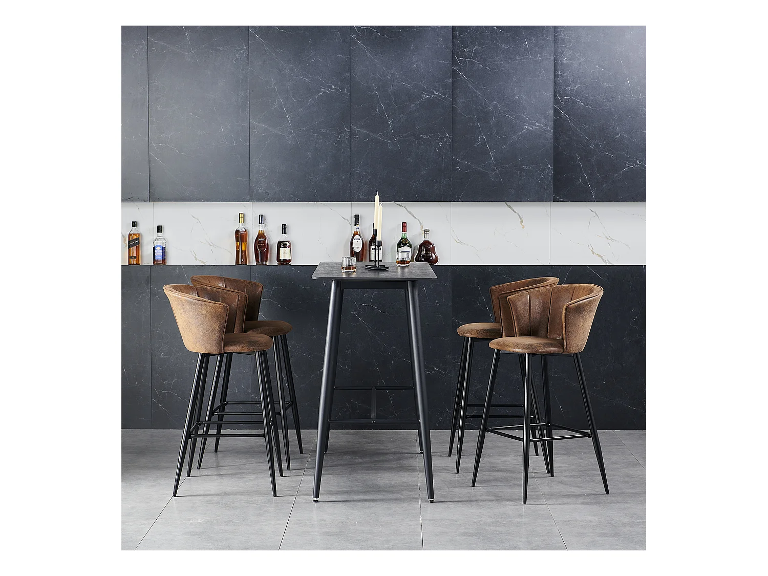 Lot de 4 Tabourets de Bar Hauteur d'Assise 77,5 cm Style Industreil et Vintage rembourrées en suède Pieds en Métal,DONCIC
