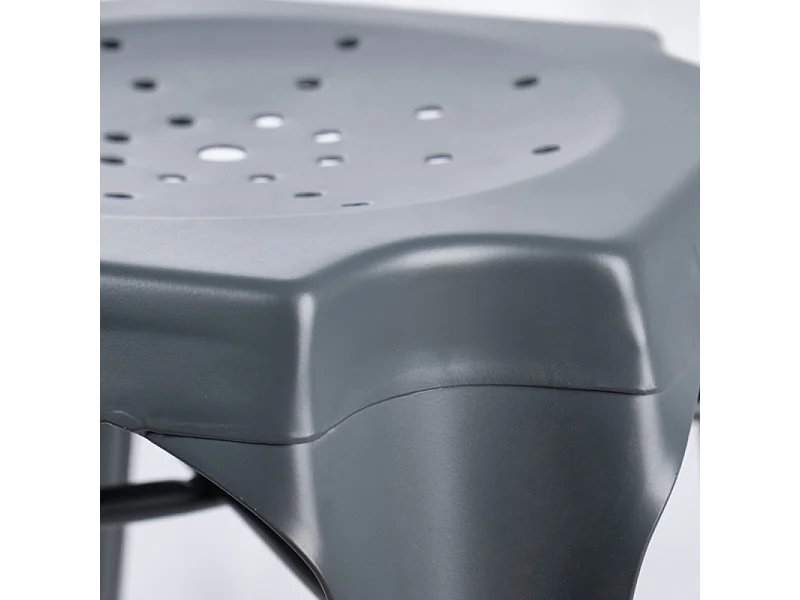Lot 2 tabourets métal gris avec perforations sur l'assise - METALICA