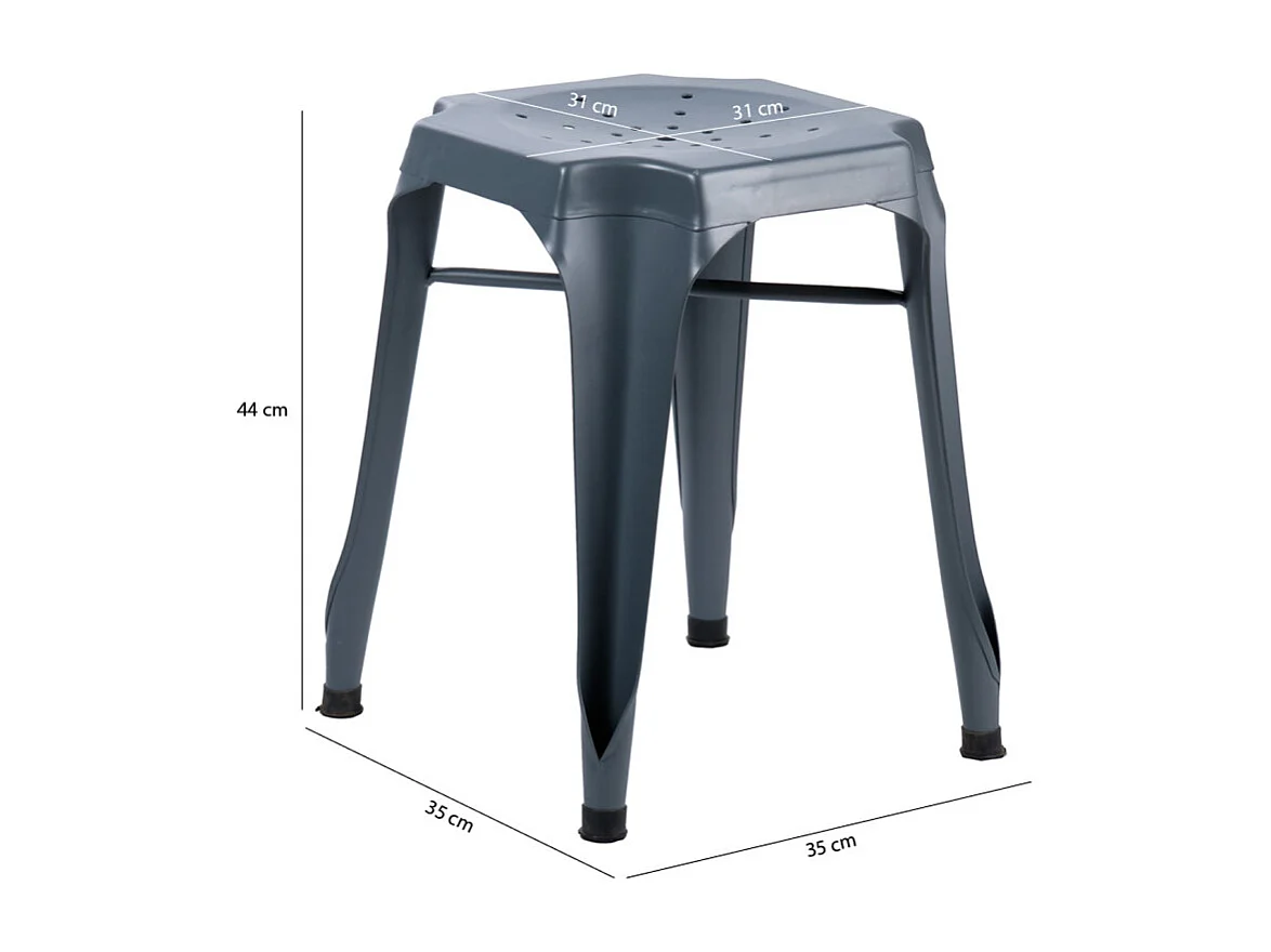 Lot 2 tabourets métal gris avec perforations sur l'assise - METALICA