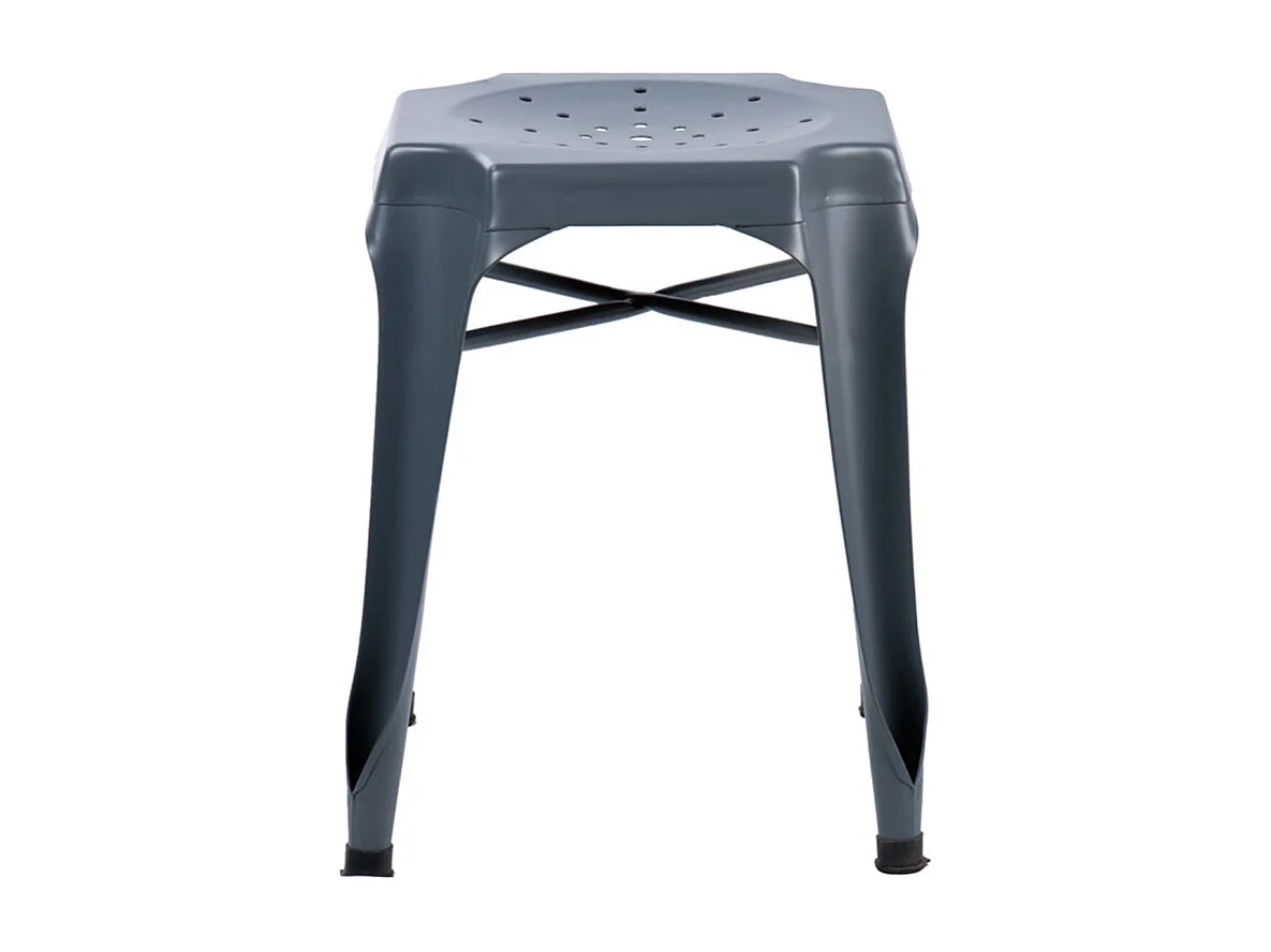 Lot 2 tabourets métal gris avec perforations sur l'assise - METALICA