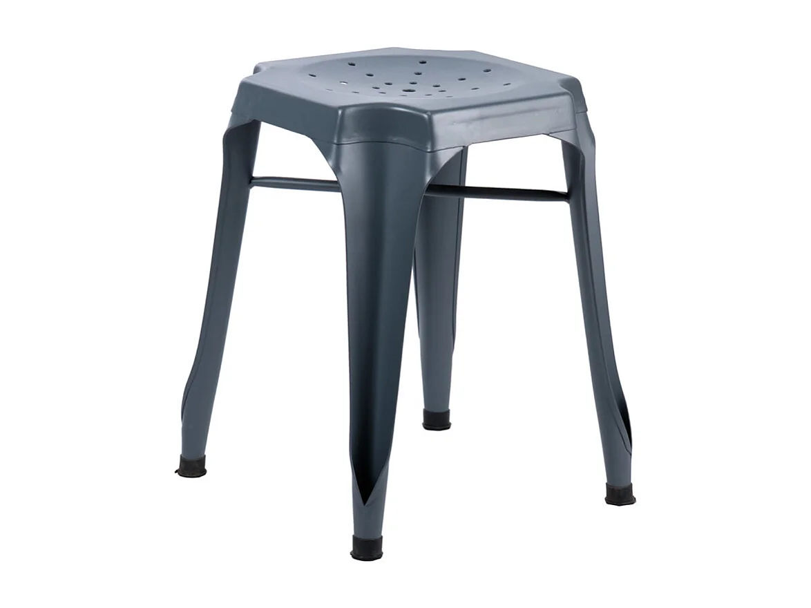 Lot 2 tabourets métal gris avec perforations sur l'assise - METALICA