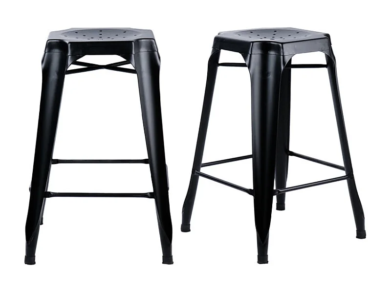 Lot 2 tabourets de bar H.65 cm métal noir et perforations - METALICA