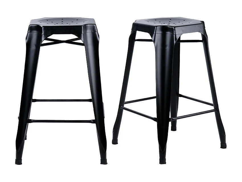 Lot 2 tabourets de bar H.65 cm métal noir et perforations - METALICA