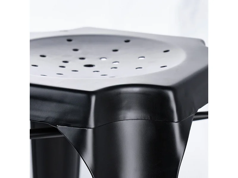 Lot 2 tabourets de bar H.65 cm métal noir et perforations - METALICA